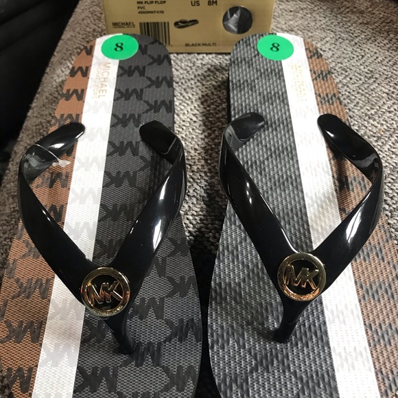 BRAND NEW MICHAEL KORS BLACK MULTI FLIP FLOPS. - Picture 4 of 8